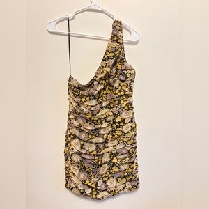 NWT Zara One-Shoulder Floral Dress in Black and Purple size S